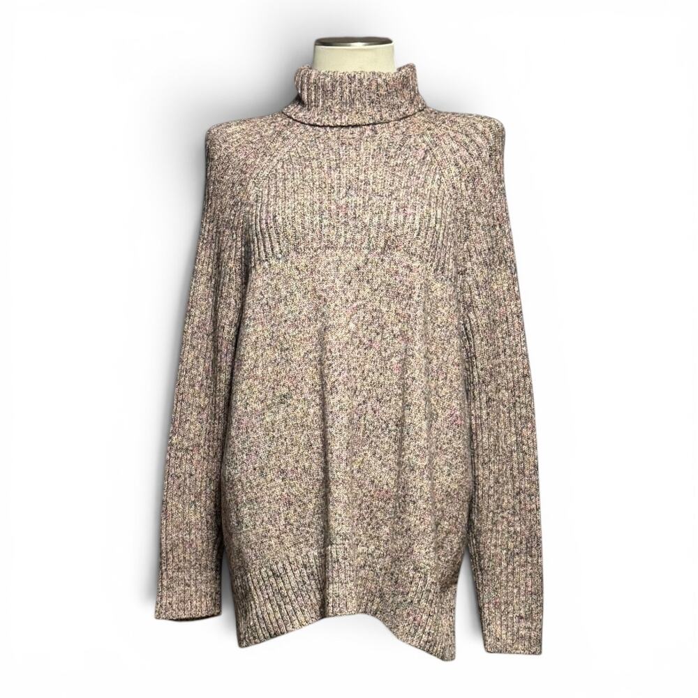 J.Jill Wearever Cotton Ribbed Marled Knit Turtleneck Sweater Multicolor XL